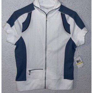Speedo Fitness Women’s Sz M Cycling Short Sleeve White Top Full Zip New NWT
